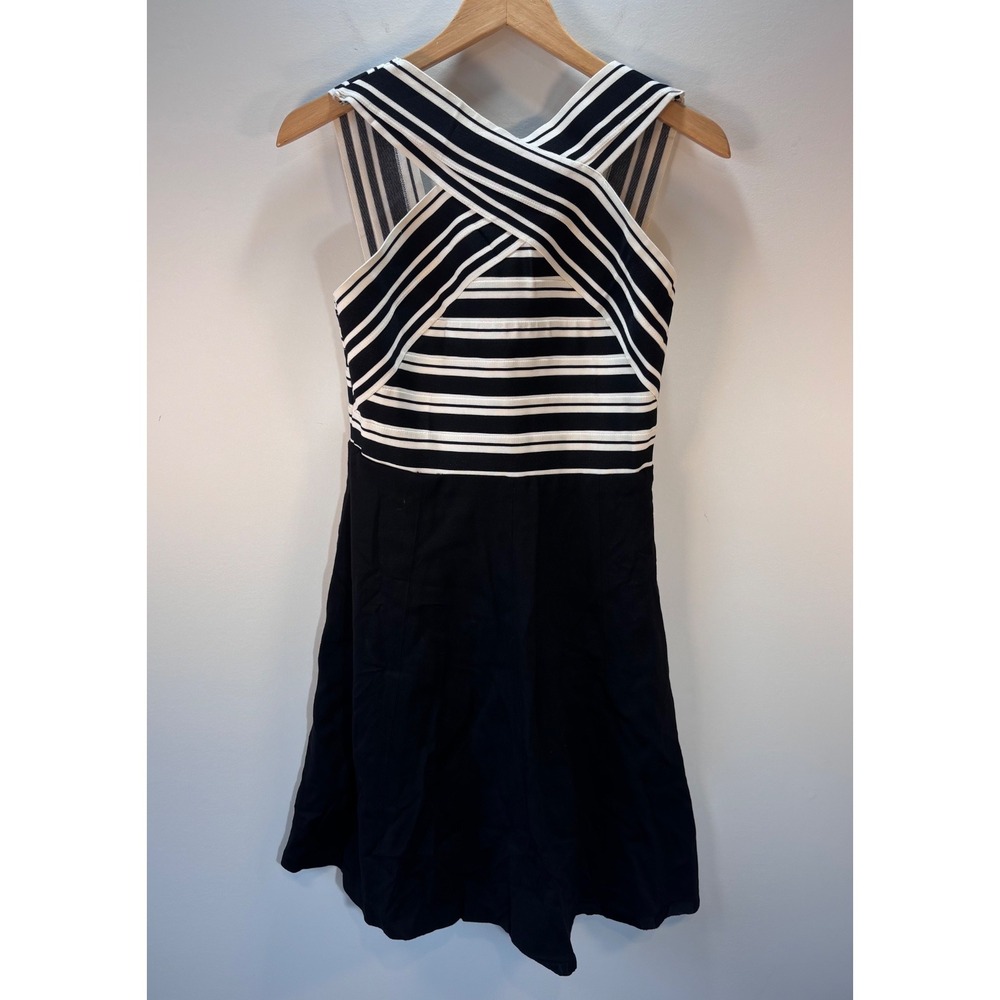 Maeve Striped Fit & Flare Dress Sleeveless Black‎ White  Classic Casual Size 6